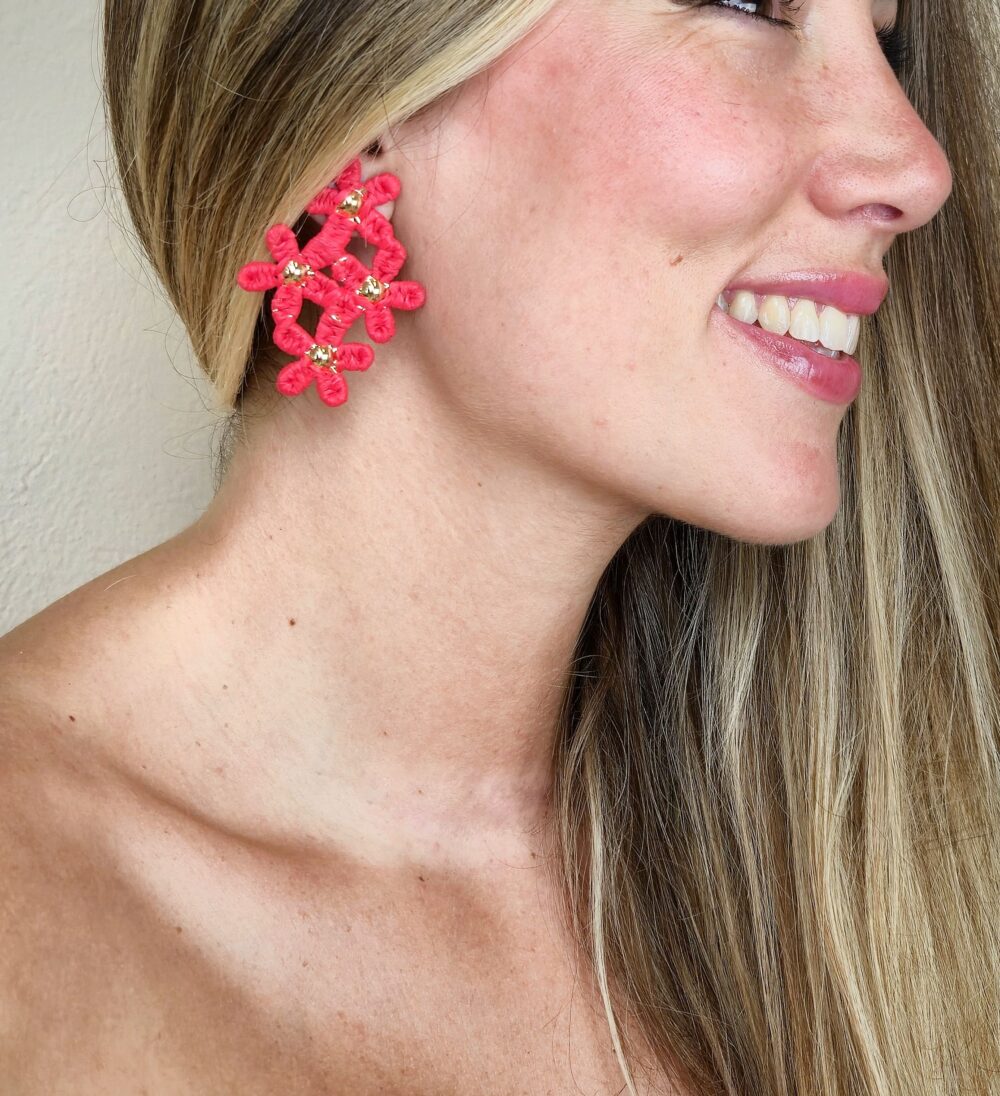 Pendiente flores rojas